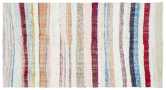 Girit Beige Striped Wool Handmade Area Rug 4'9" x 8'10"