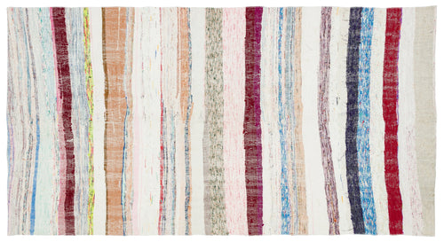 Girit Beige Striped Wool Handmade Area Rug 4'9" x 8'10"