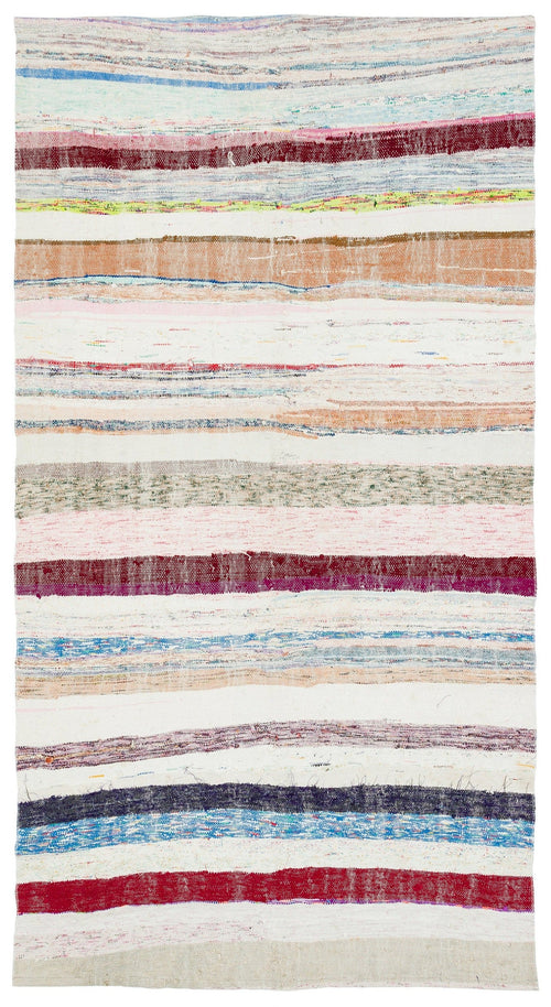 Girit Beige Striped Wool Handmade Area Rug 4'9" x 8'10"
