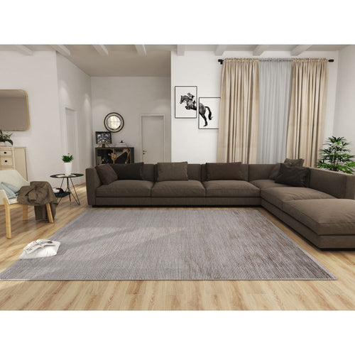 Brown Striped Area Rug – Machine Made Flatweave Carpet for Living Room Comfort