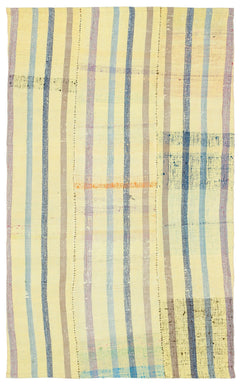 Girit Yellow Striped Wool Handmade Area Rug 4'2" x 6'9"