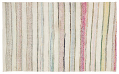 Girit Beige Striped Wool Handmade Area Rug 5'8" x 9'2"