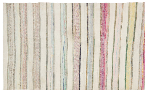 Girit Beige Striped Wool Handmade Area Rug 5'8" x 9'2"