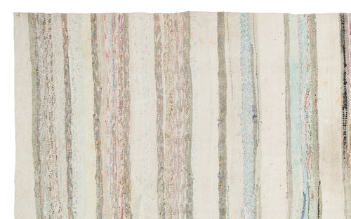 Girit Beige Striped Wool Handmade Area Rug 5'8" x 9'2"