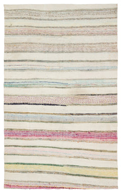 Girit Beige Striped Wool Handmade Area Rug 5'8" x 9'2"