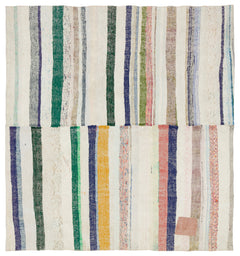 Girit Beige Striped Wool Handmade Area Rug 6'4" x 5'10"