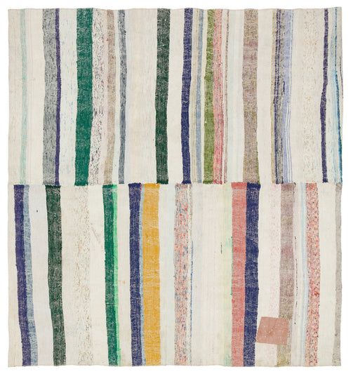 Girit Beige Striped Wool Handmade Area Rug 6'4" x 5'10"