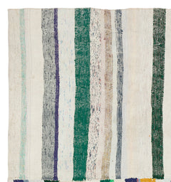 Girit Beige Striped Wool Handmade Area Rug 6'4" x 5'10"