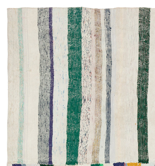 Girit Beige Striped Wool Handmade Area Rug 6'4" x 5'10"