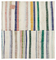 Girit Beige Striped Wool Handmade Area Rug 6'4" x 5'10"