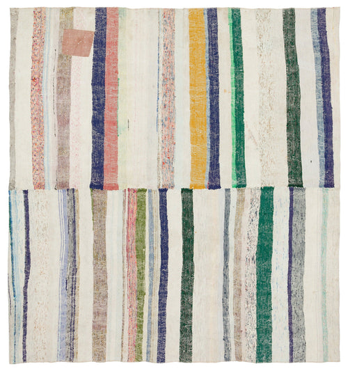 Girit Beige Striped Wool Handmade Area Rug 6'4" x 5'10"