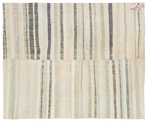 Girit Beige Striped Wool Handmade Area Rug 5'4" x 8'9"