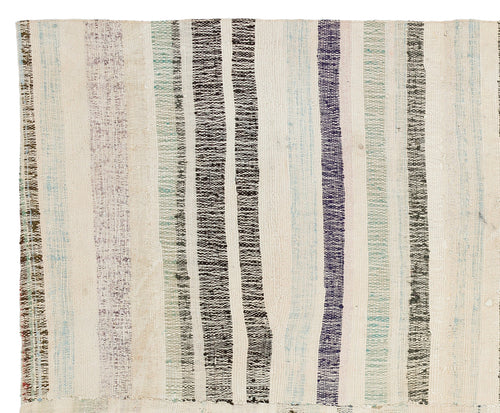 Girit Beige Striped Wool Handmade Area Rug 5'4" x 8'9"