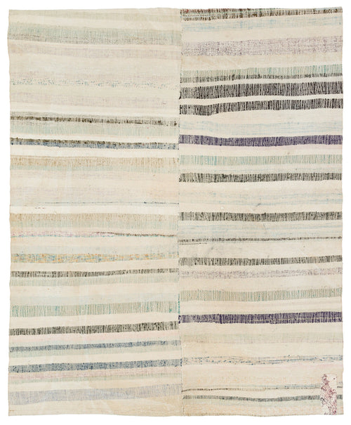 Girit Beige Striped Wool Handmade Area Rug 5'4" x 8'9"