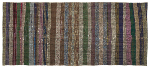 Girit Brown Striped Wool Handmade Area Rug 3'1" x 6'9"