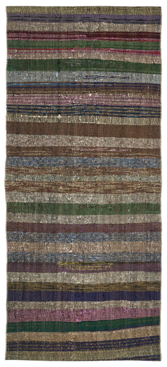 Girit Brown Striped Wool Handmade Area Rug 3'1" x 6'9"