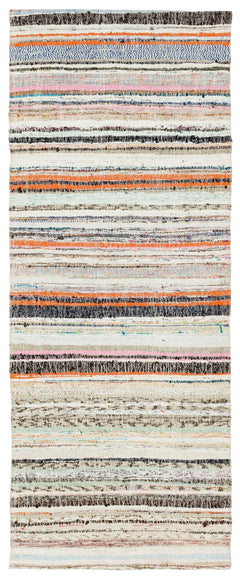 Girit Beige Striped Wool Handmade Area Rug 2'9" x 7'1"