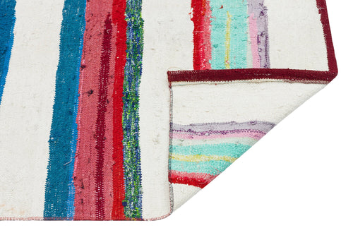 Girit White Striped Wool Handmade Area Rug 3'3" x 5'7"