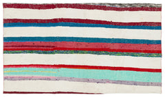 Girit White Striped Wool Handmade Area Rug 3'3" x 5'7"