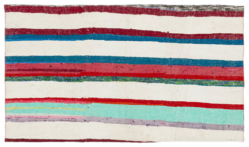 Girit White Striped Wool Handmade Area Rug 3'3" x 5'7"