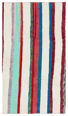 Girit White Striped Wool Handmade Area Rug 3'3" x 5'7"