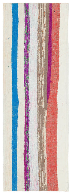 Girit Beige Striped Wool Handmade Area Rug 1'10" x 5'7"