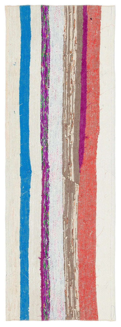 Girit Beige Striped Wool Handmade Area Rug 1'10" x 5'7"