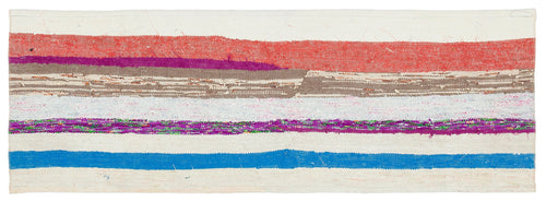 Girit Beige Striped Wool Handmade Area Rug 1'10" x 5'7"