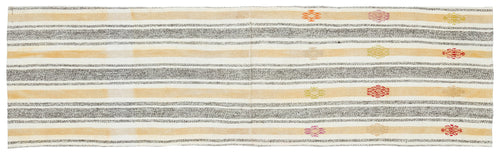 Girit Beige Striped Wool Handmade Area Rug 2'3" x 7'9"