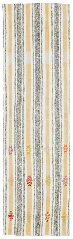 Girit Beige Striped Wool Handmade Area Rug 2'3" x 7'9"