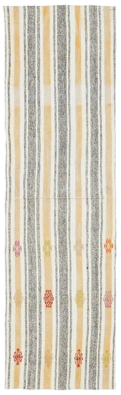 Girit Beige Striped Wool Handmade Area Rug 2'3" x 7'9"