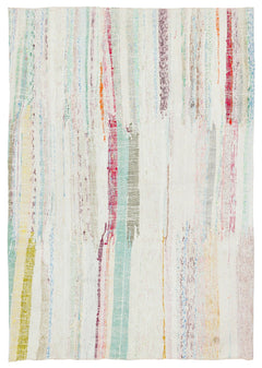 Girit Beige Striped Wool Handmade Area Rug 3'7" x 5'1"