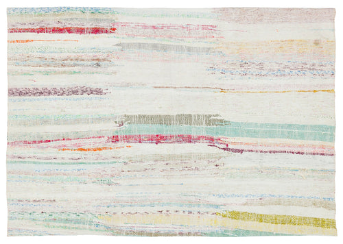 Girit Beige Striped Wool Handmade Area Rug 3'7" x 5'1"