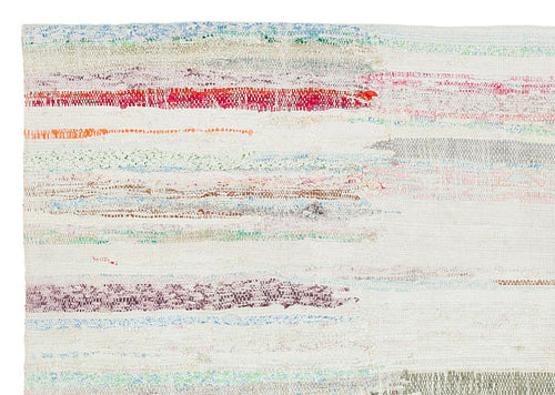 Girit Beige Striped Wool Handmade Area Rug 3'7" x 5'1"