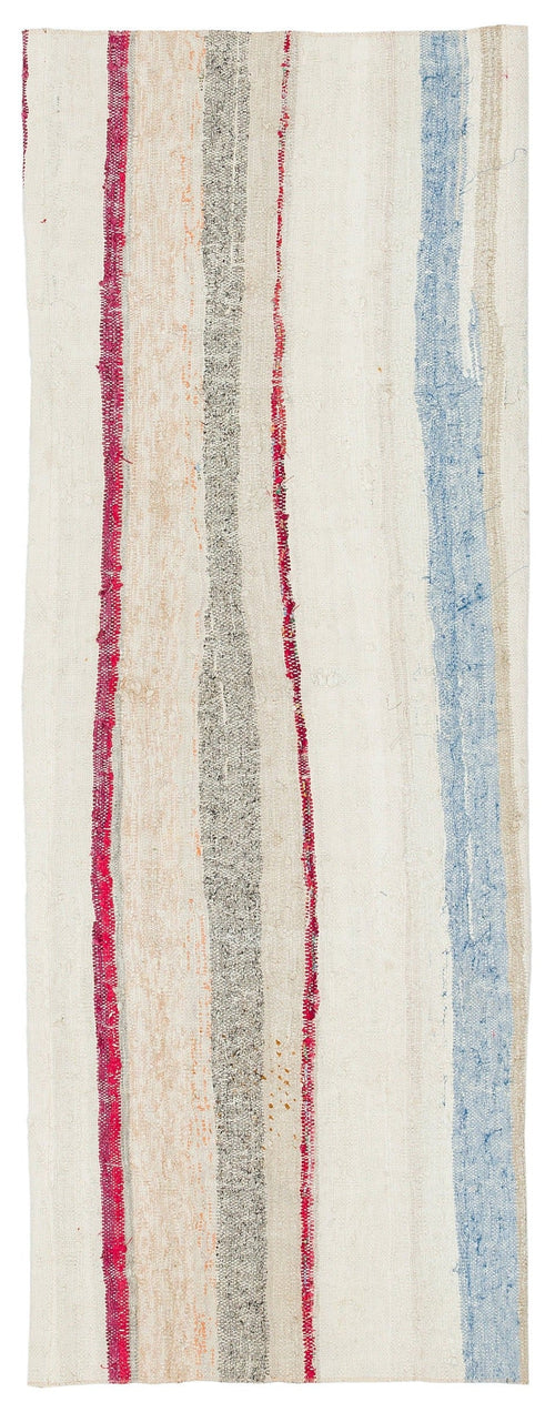 Girit Beige Striped Wool Handmade Area Rug 2'2" x 5'11"