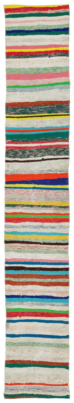 Girit Beige Striped Wool Handmade Area Rug 1'8" x 10'2"