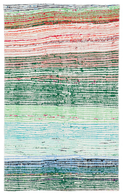 Girit Green Striped Wool Handmade Area Rug 2'6" x 4'1"