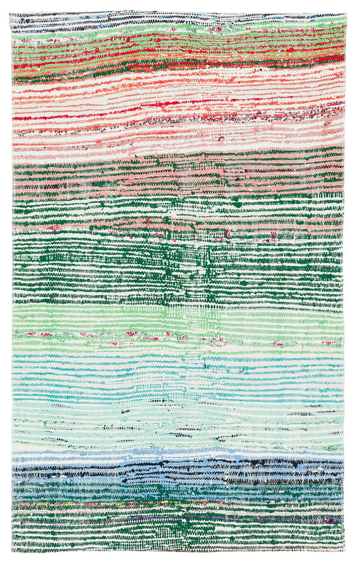 Girit Green Striped Wool Handmade Area Rug 2'6" x 4'1"