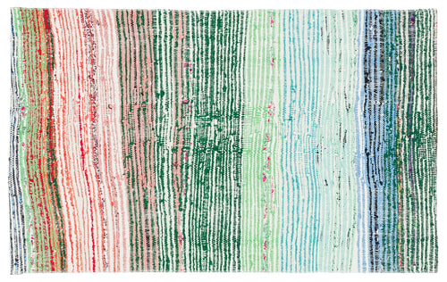 Girit Green Striped Wool Handmade Area Rug 2'6" x 4'1"