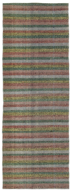 Girit Brown Striped Wool Handmade Area Rug 2'7" x 6'11"
