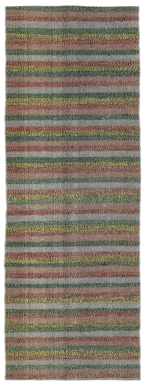 Girit Brown Striped Wool Handmade Area Rug 2'7" x 6'11"