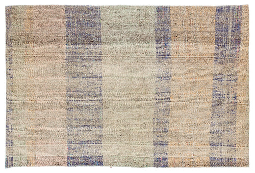 Girit Beige Striped Wool Handmade Area Rug 2'11" x 4'4"