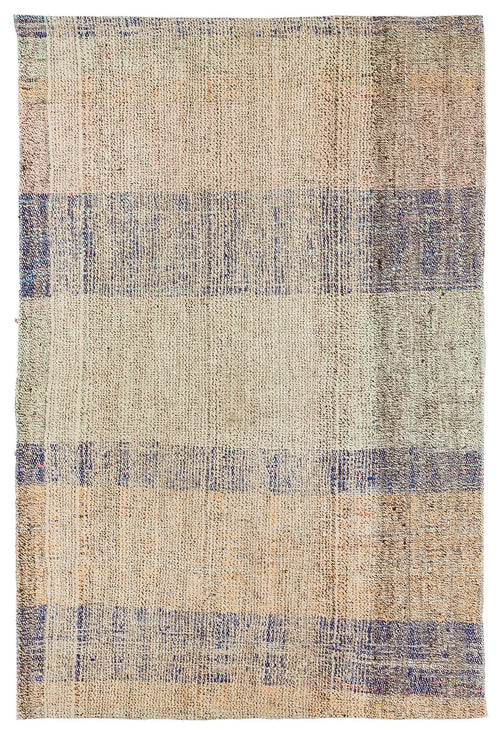 Girit Beige Striped Wool Handmade Area Rug 2'11" x 4'4"