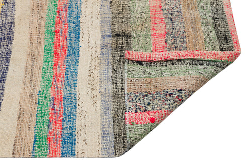 Girit Beige Striped Wool Handmade Area Rug 6'4" x 6'9"