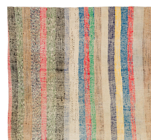 Girit Beige Striped Wool Handmade Area Rug 6'4" x 6'9"