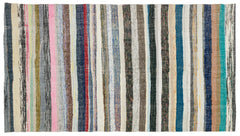 Girit Beige Striped Wool Handmade Area Rug 5'10" x 10'4"