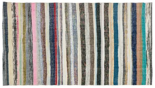 Girit Beige Striped Wool Handmade Area Rug 5'10" x 10'4"