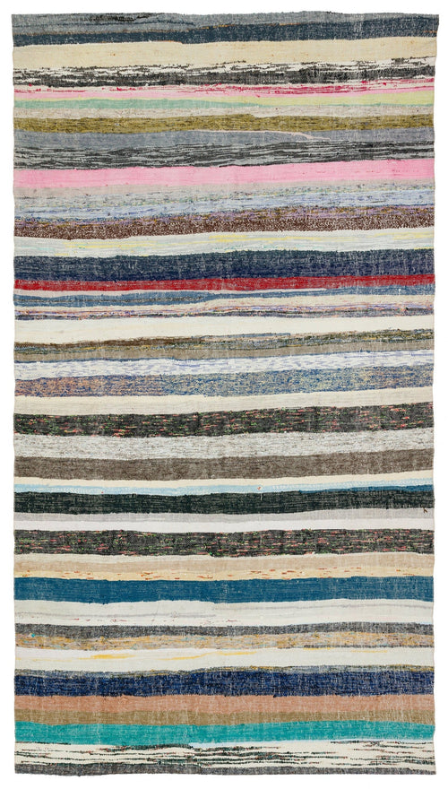 Girit Beige Striped Wool Handmade Area Rug 5'10" x 10'4"