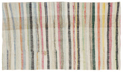 Girit Beige Striped Wool Handmade Area Rug 5'3" x 9'1"