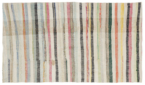 Girit Beige Striped Wool Handmade Area Rug 5'3" x 9'1"